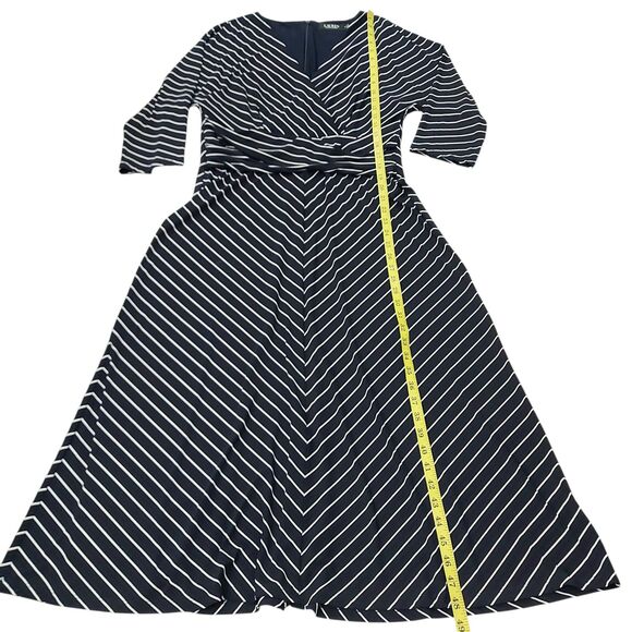 Lauren Ralph Lauren Midi Dress Womens 12 Black Chevron Stripes V-Neck Back Zip - Picture 10 of 12
